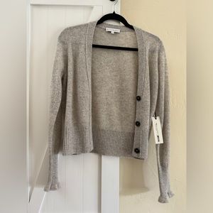 NWT White + Warren cashmere gray cardigan with ruffle sleeves